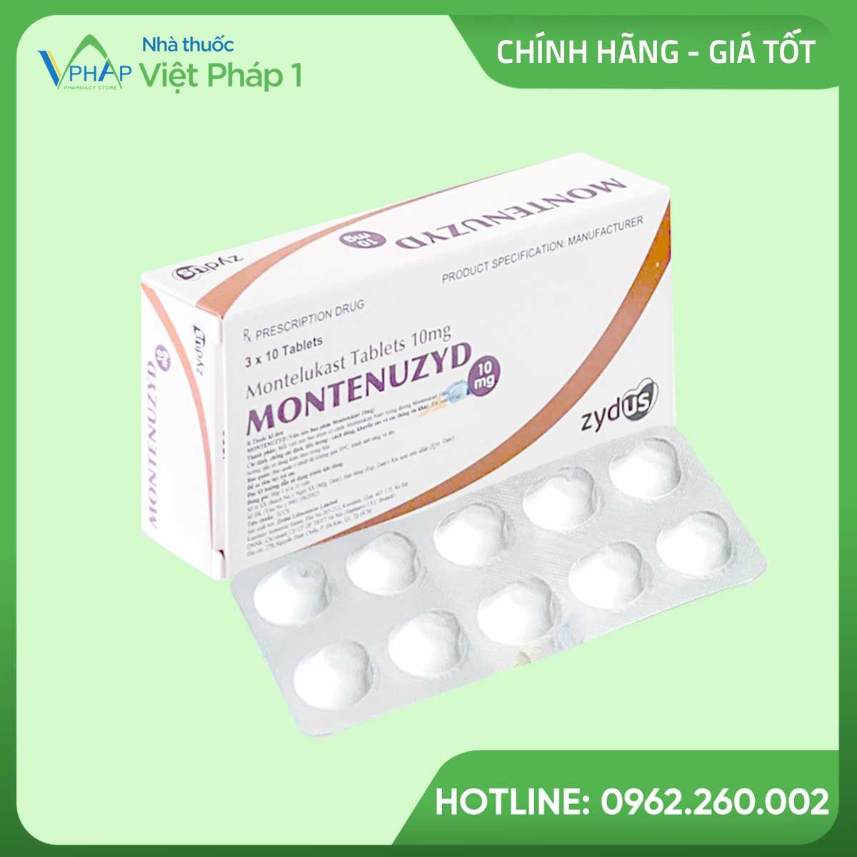 Hộp và vỉ thuốc Montenuzyd 10mg