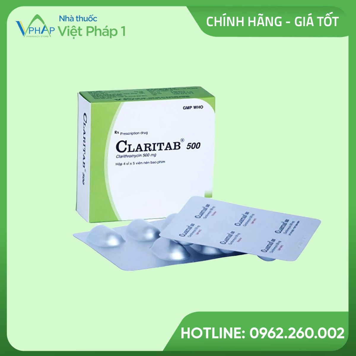 Hình ảnh hộp và vỉ thuốc Claritab 500