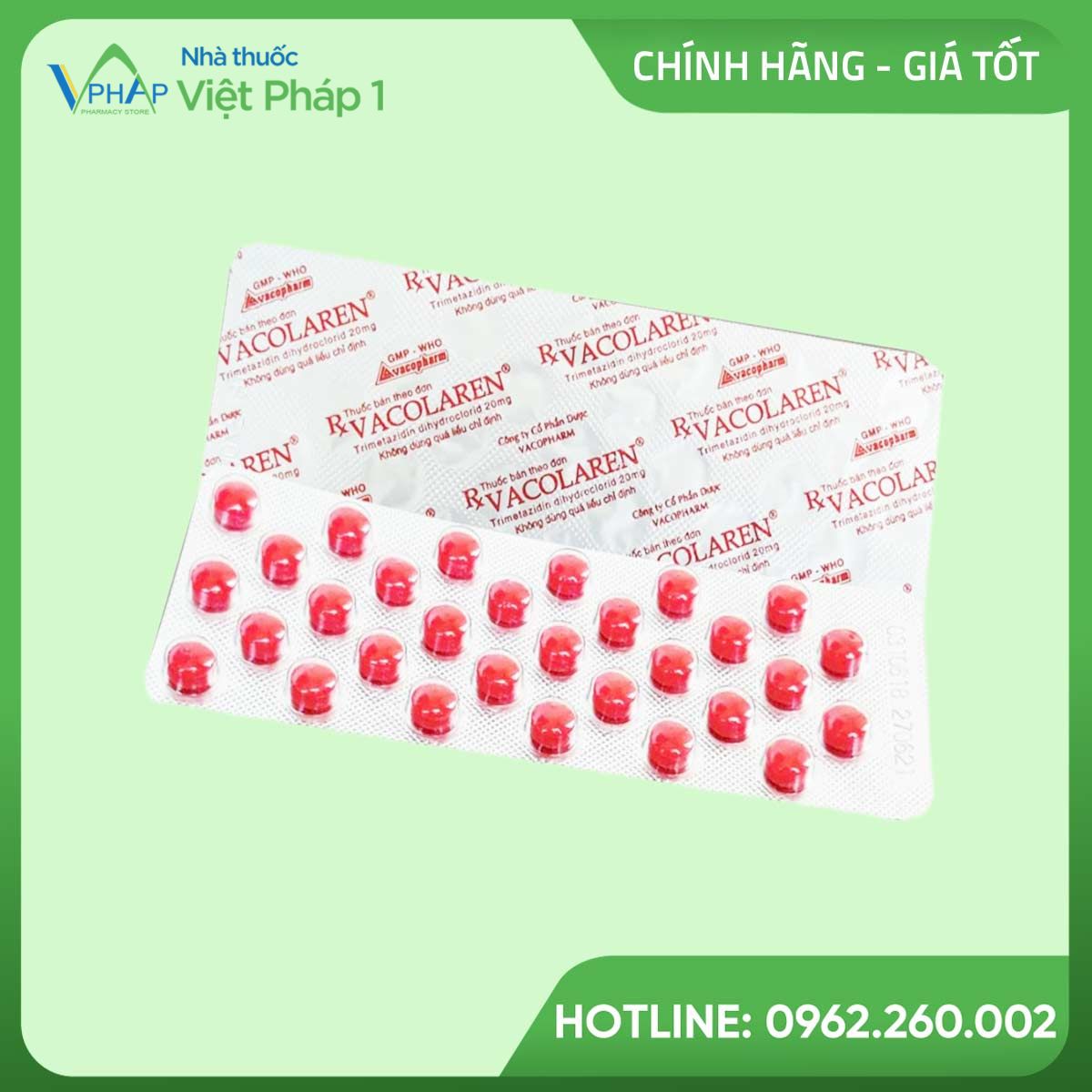 Hình ảnh vỉ thuốc kê đơn Vacolaren 20mg