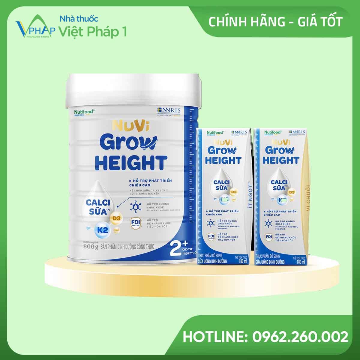 Sữa Nuvi Grow Height dạng lon và hộp pha sẵn