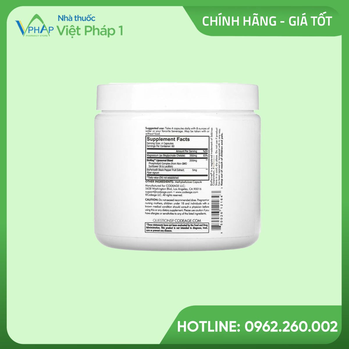 Hôp 240 viên Liposomal Magnesium Glycinate