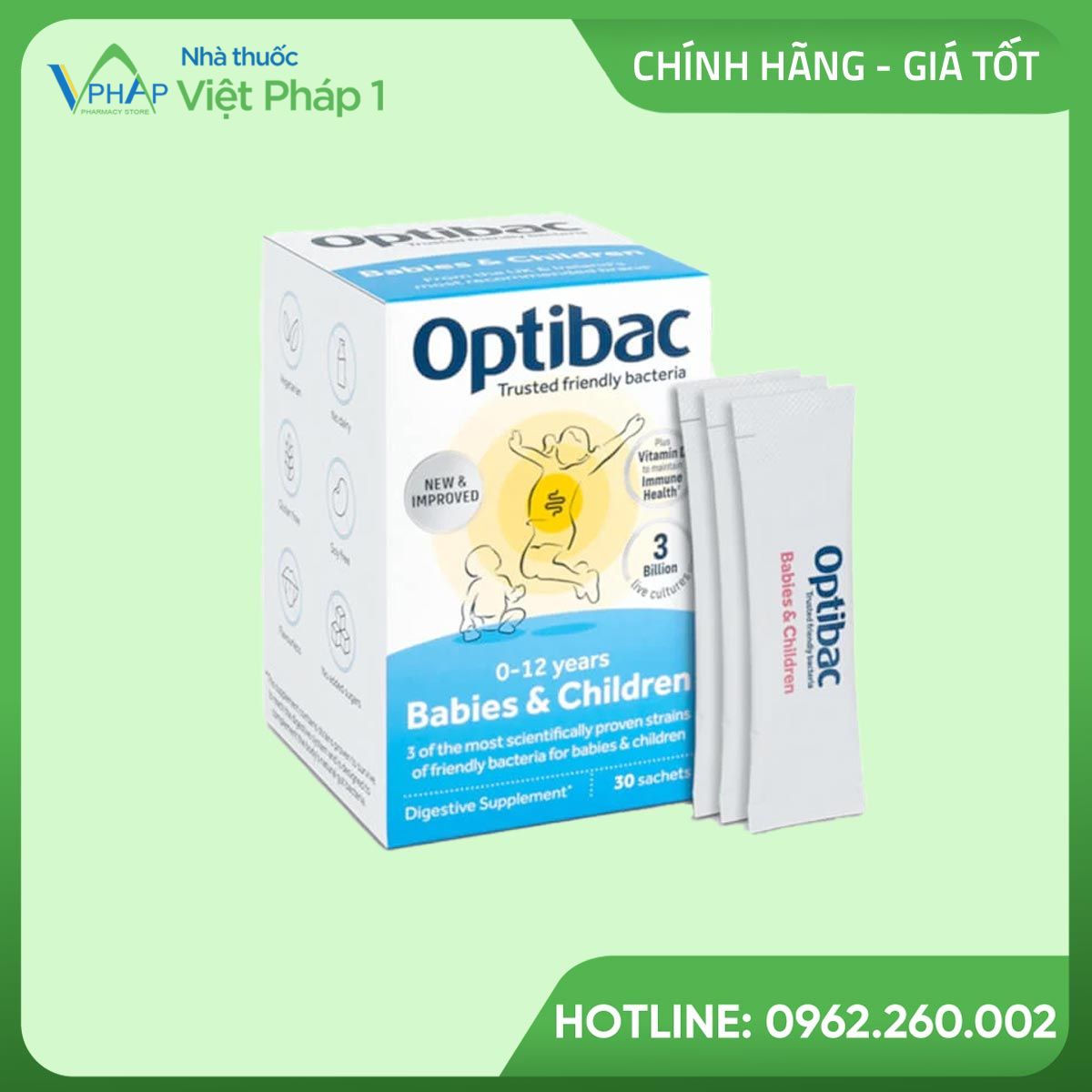 Hình ảnh hộp và gói Men vi sinh Optibac Babies & Children